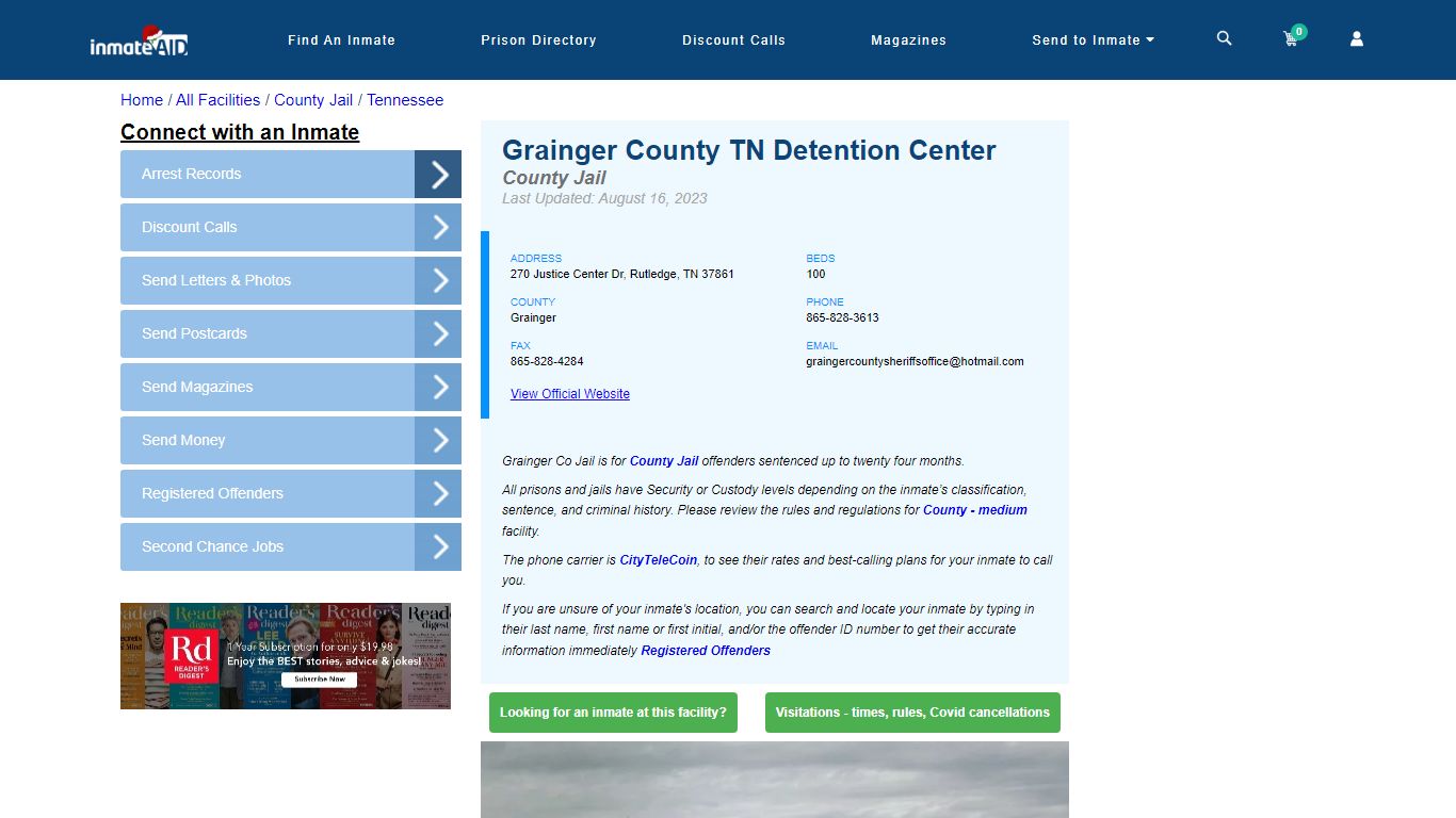 Grainger County TN Detention Center - Inmate Locator - Rutledge, TN